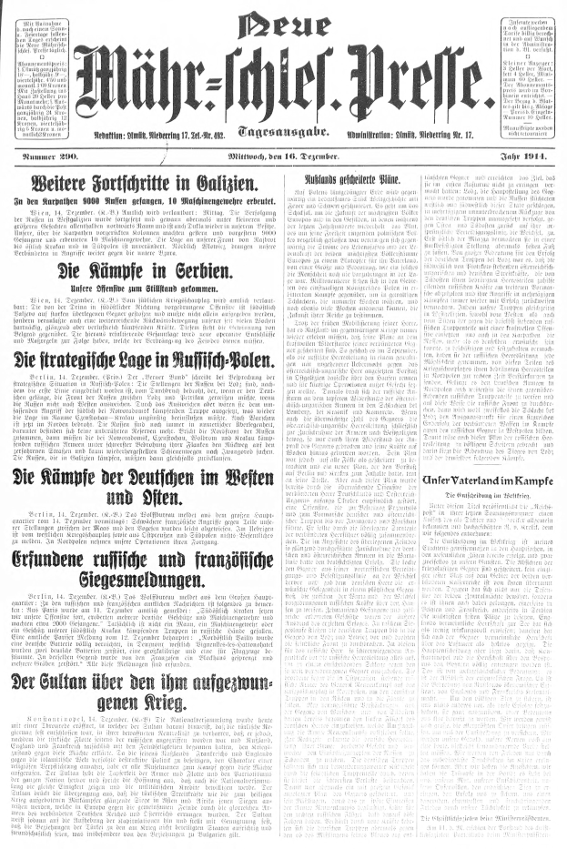 Titelseite einer deutschen Zeitung mit der Überschrift "Deutsches Reichstag, Vol 1, No 1, September 18, 1914" und einem Schwarz-Weiß-Bild eines Mannes im Anzug und Krawatte.