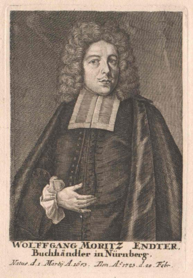 Eine Gravur von Wolfgang Moritz Endter, ein Mann mit lockigen Haaren in einem schwarzen Kleid, mit der Beschriftung "Wolfgang Moritz, Bundeskanzler der Bundesrepublik Deutschland" unten.