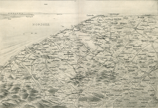 Ein detailliertes altes Stadtplan von Nordea, der Straßen, Gebäude, Sehenswürdigkeiten und Text enthält, der Informationen über die Bevölkerung, Straßen und Sehenswürdigkeiten der Stadt enthält.