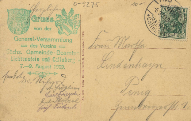 Alter Briefumschlag mit einem deutschen Stempel von 1909, frankiert für den Versand von Österreich nach Deutschland am 7. August 1909.