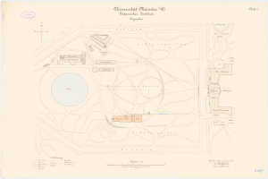 Eine detaillierte Karte von Berlin, Deutschland, mit der Universität Münster in der Mitte, die Gebäude, Straßen und andere Merkmale zeigt, zusammen mit Text, der Informationen über die Größe, den Standort und die Annehmlichkeiten der Universität bereitstellt.