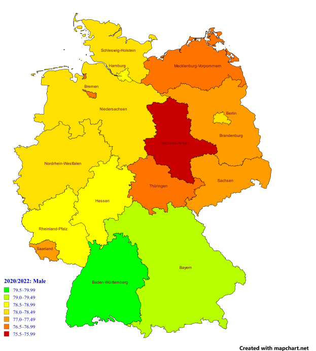 Eine Deutschlandkarte mit farblich kodierten Regionen, die den Prozentsatz der Bevölkerung in jedem Gebiet darstellen, begleitet von erklärendem Text auf der linken Seite.
