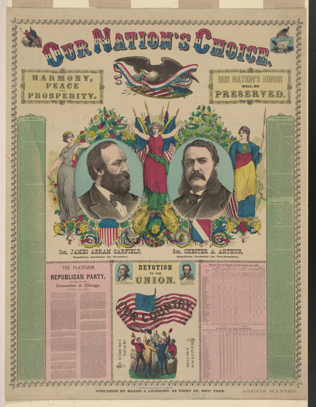 Ein Plakat mit Bildern von Menschen und dem Text "Unsere Nationen's Wahl: Harmonie, Frieden, Wohlstand und Wohlstand".