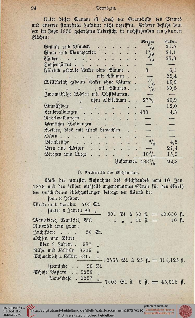 Titelblatt der 1873er Universität Heidelberg-Ausgabe mit textuellen und numerischen Details zur Universitätsgeschichte.