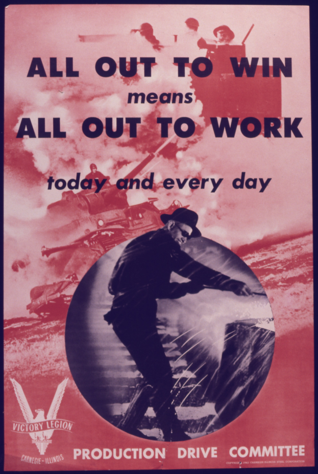 Eine Person in militärischer Uniform mit entschlossener Miene, umgeben von Text, der lautet "Alles geben, um zu gewinnen, bedeutet alles geben, um jeden Tag zu arbeiten."