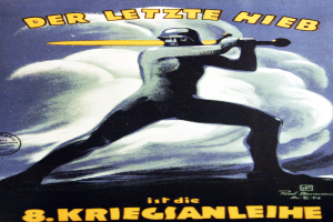 Ein deutsches Propagandaplakat der 8. Kriegsmarine, das eine Person mit einem Schwert zeigt und Textinformationen zum Ereignis enthält.