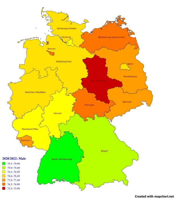 Eine Deutschlandkarte mit farblich unterlegten Regionen, die den prozentualen Anteil der Bevölkerung in jedem Gebiet anzeigen, begleitet von erklärendem Text auf der linken Seite.