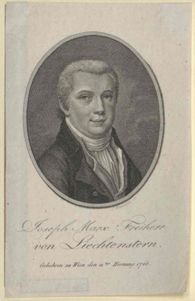 Portrait von Joseph Marx Freicher von Liechtenstein, einem deutschen Komponisten, in einem schwarzen Anzug und einem weißen Hemd mit einem ernsten Gesichtsausdruck, hält ein Blatt Papier in der Hand.