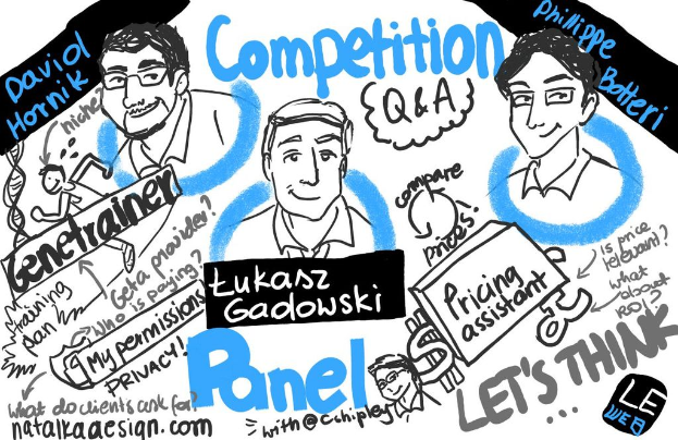 Ein Plakat mit Cartoon-Abbildungen von Menschen und Text.