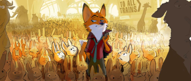 Ein Plakat mit mehreren Cartoons und Text auf der rechten Seite, einer Wand und Fenstern im Hintergrund.