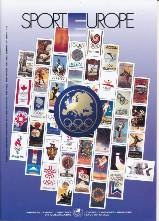 Buchumschlag mit dem Titel "Sporting Europe" mit leuchtenden Olympischen Spielen-Imagery und fettweißer Schrift.