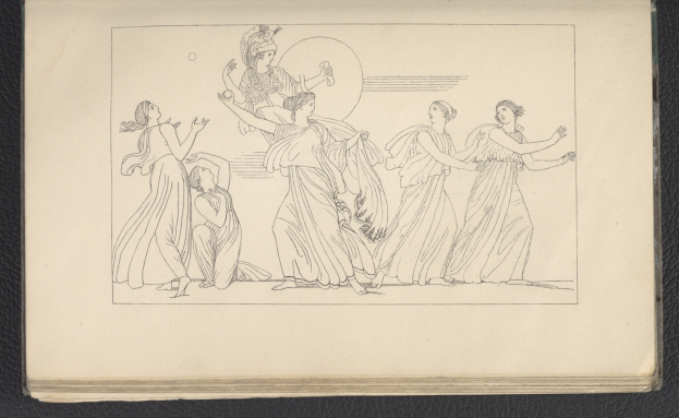 Ein Buchumschlag mit einer lebendigen Illustration einer Gruppe von Frauen, die energisch und synchron tanzen, mit detaillierter Kleidung und Gesichtern.