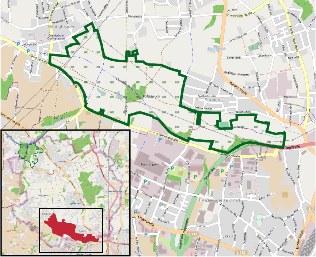 Eine detaillierte Karte von Berlin mit einer grünen Linie, die den vorgeschlagenen Weg anzeigt, mit Straßen, Parks und Sehenswürdigkeiten auf einem weißen Hintergrund.