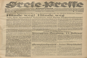 Ein Schwarz-Weiß-Bild eines Mannes auf der Titelseite einer deutschen Zeitung, mit sichtbarem Text, während der Mann direkt in die Kamera schaut und einen ernsten Gesichtsausdruck hat.