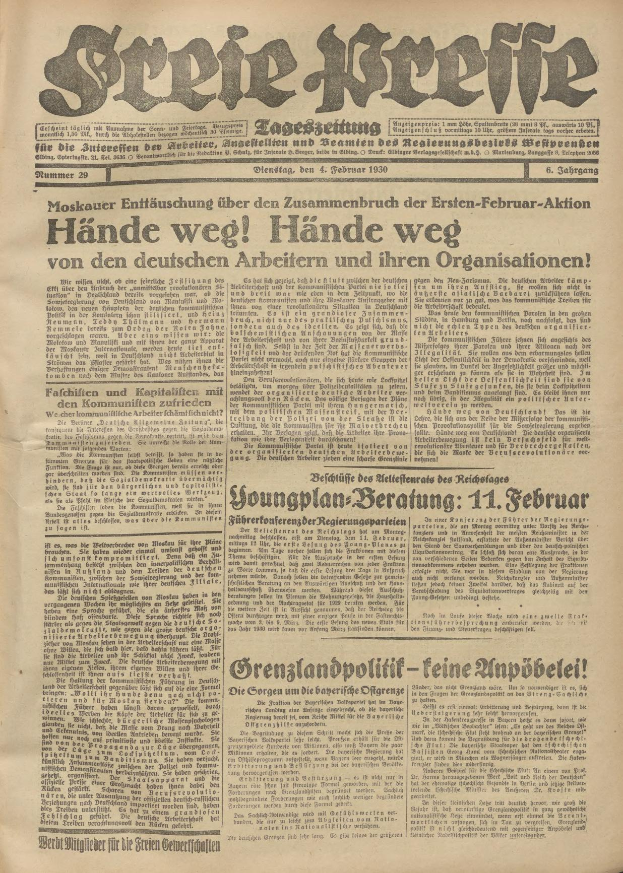 Ein Schwarz-Weiß-Bild eines Mannes auf der Titelseite einer deutschen Zeitung, mit sichtbarem Text, während der Mann direkt in die Kamera schaut und einen ernsten Gesichtsausdruck hat.