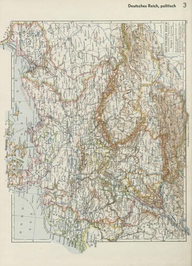 Eine Karte von Deutschland aus dem 19. Jahrhundert, die seine politischen Teilungen zeigt, auf altem Papier mit Text oben und unten gedruckt.
