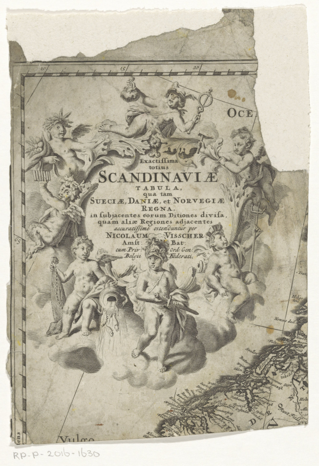 Ein Blatt Papier mit einer handgezeichneten Karte von Skandinavien und einer Gruppe von Menschen sowie begleitendem Text.